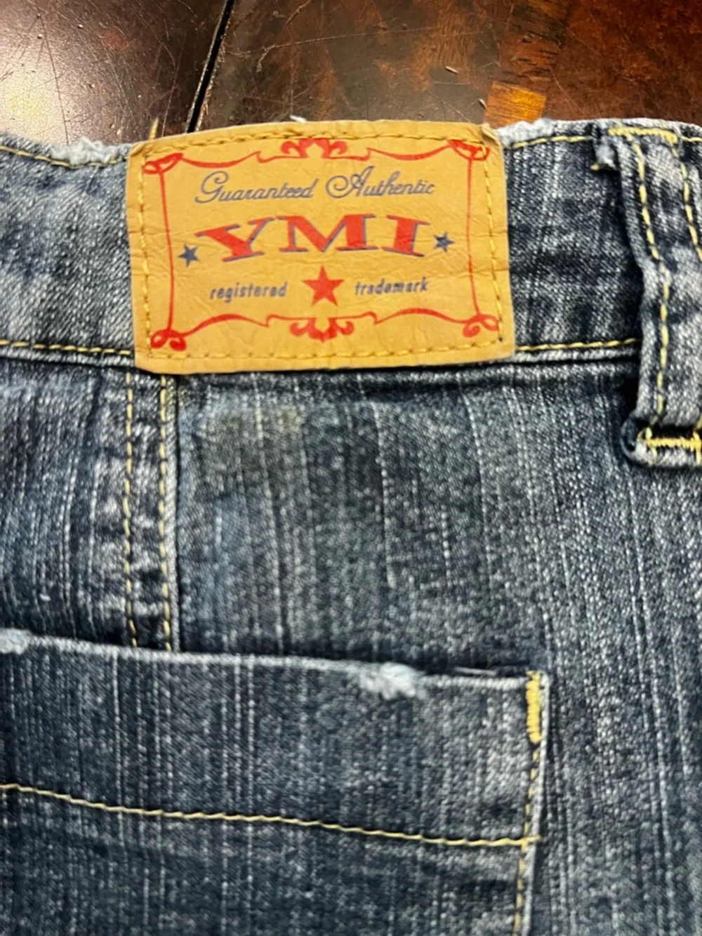 Ymi jeans‎ Y2K Juniors Washed Blue Denim A-Line Skirt Size 5 Distressed Fade